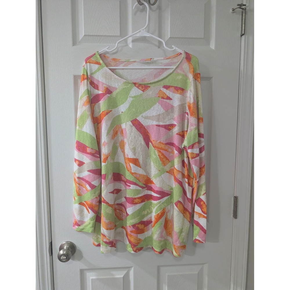 Belle by Kim Gravel, 2x, Color Splash Boat Neck Long Sleeve, Slub Knit‎